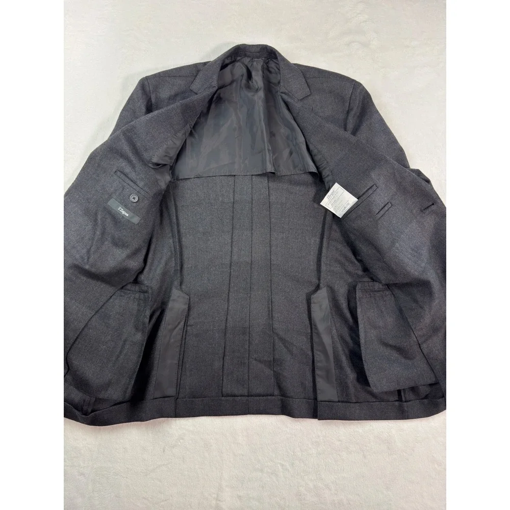 Z Zegna Mens 52L Charcoal Grey Wool Silk Herringbone Blazer Jacket Drop 8 Deco